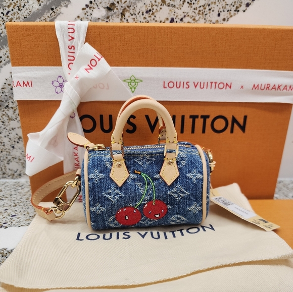 Louis Vuitton Handbags - LOUIS VUITTON 2025 LV x TM Murakami Cerises Cherry Denim Micro Speedy Bag Charm